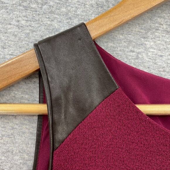 Anthropologie HD In Paris Dress Womens 0 Petite Burgundy Leather Trim Peplum - Picture 5 of 15